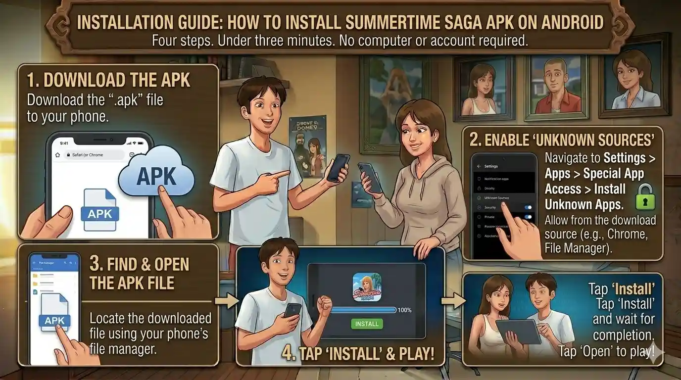 Step by step Summertime Saga APK installation on Android